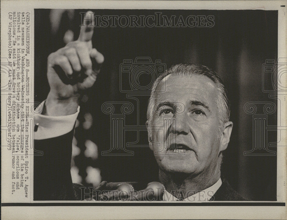 1973 Press Photo Vice President Spiro T Agnew News Conference Bribery Washington - Historic Images