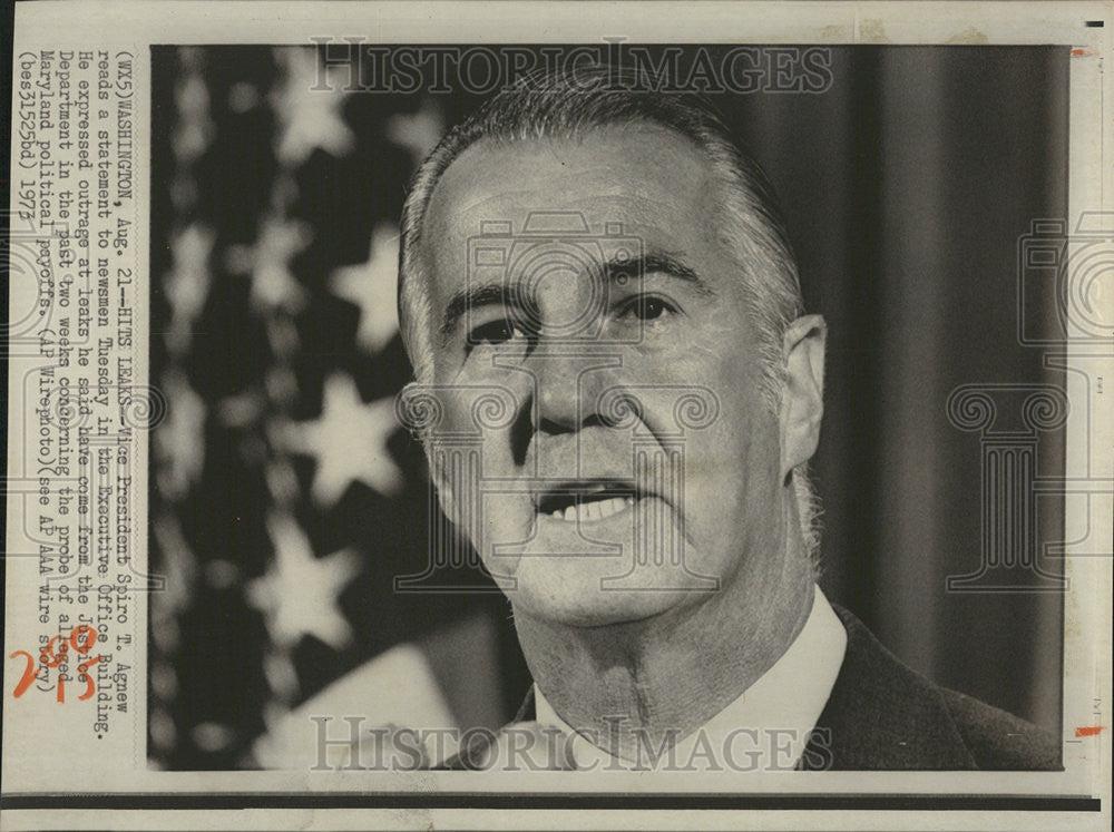 1973 Press Photo Vice President Spiro Agnew Newsmen Tuesday Executive Office - Historic Images