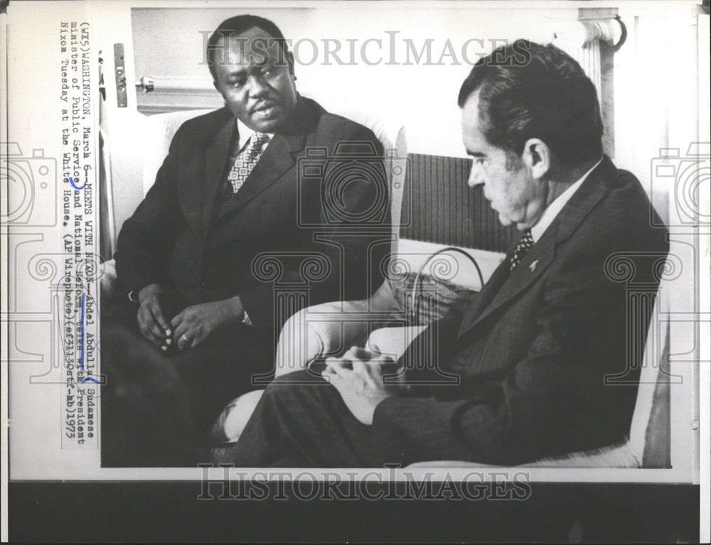 1973 Press Photo Abdel Abdulla Sudanese Public Service minister White Nixon - Historic Images