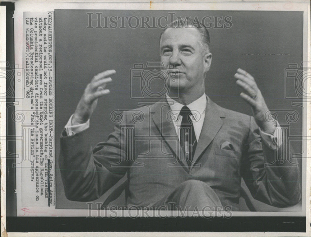 1968 Press Photo Maryland Gov Spiro Agnew - Historic Images