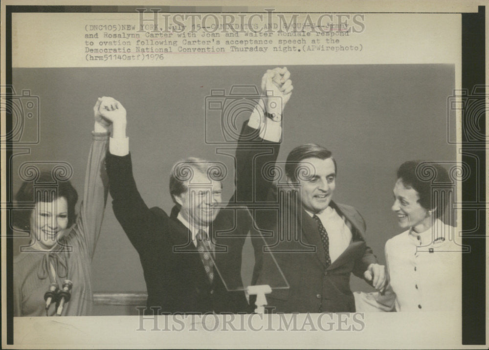 1976 Press Photo Jimmy Rosalynn Carter Walter Mondale Democratic convention - Historic Images