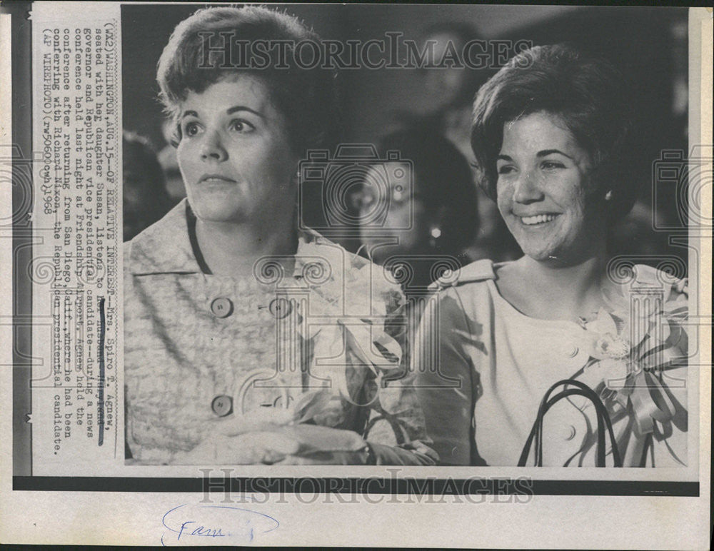 1968 Press Photo Mrs Spiro Agnew husband Maryland Governor Susan Republican - Historic Images