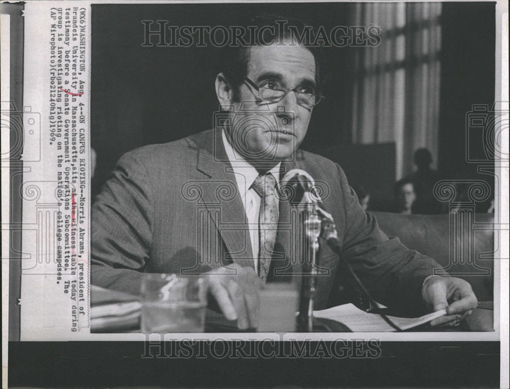 1969 Press Photo Morris Abrams Massachusetts Brandeis University Witness - Historic Images