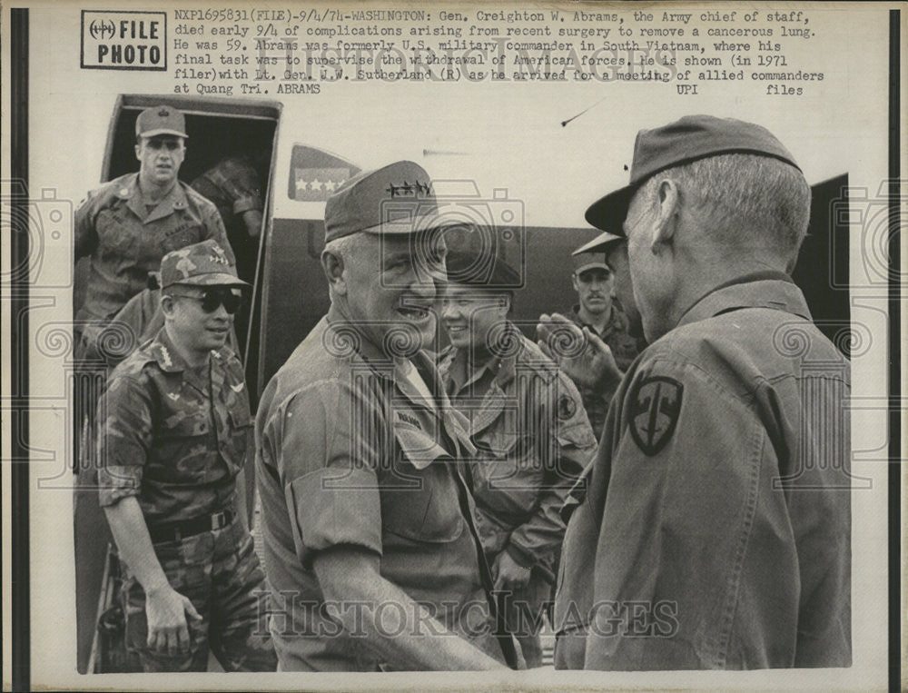 1974 Press Photo Creighton Abrams complications army chief cancerous lung - Historic Images