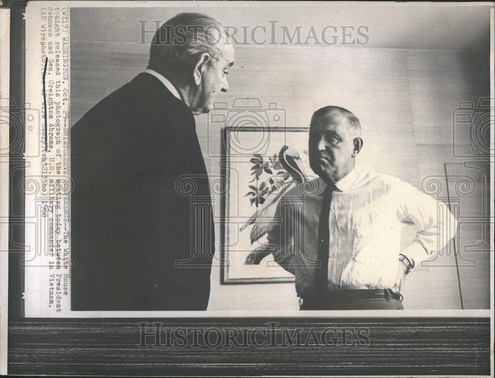 1968 Press Photo White House Meet President Johnson General Creighton Abrams - Historic Images