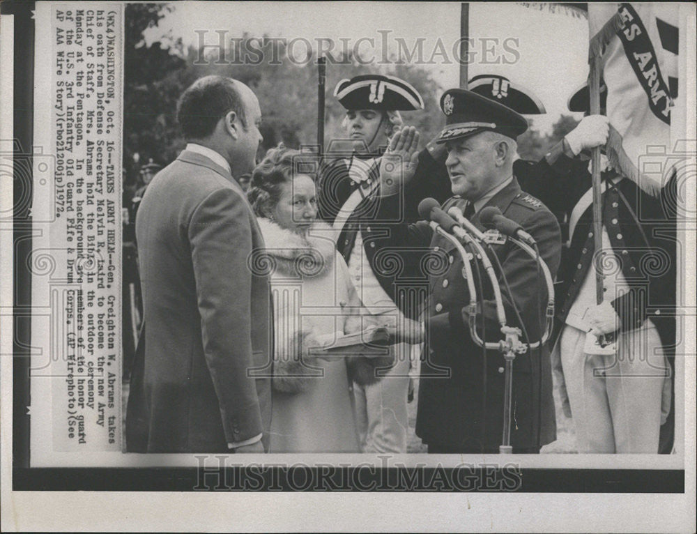 1972 Press Photo Abrams Bible Creighton Defence Secretary Melvin Laird Army Fife - Historic Images