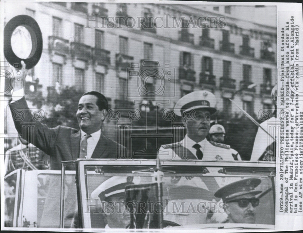 1962 Press Photo Diosdado Macapagal Filipino President Madrid Philippines - Historic Images