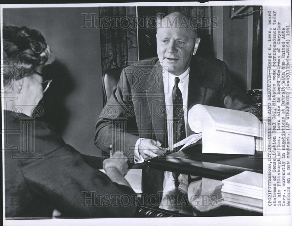 1961 Press Photo GEORGE H. LOVE BOARD CHAIRMAN  CONSOLIDATION COAL CO. - Historic Images