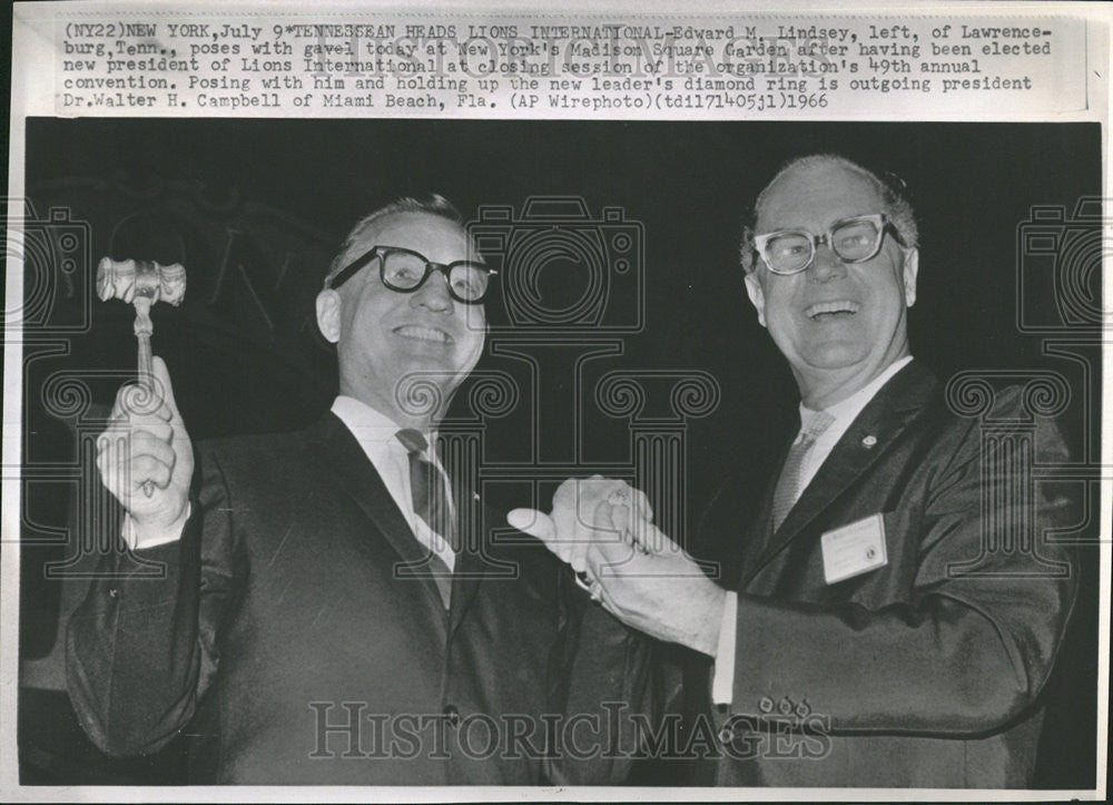 1966 Press Photo Edward M. Lindsey New President Lions International Convention - Historic Images