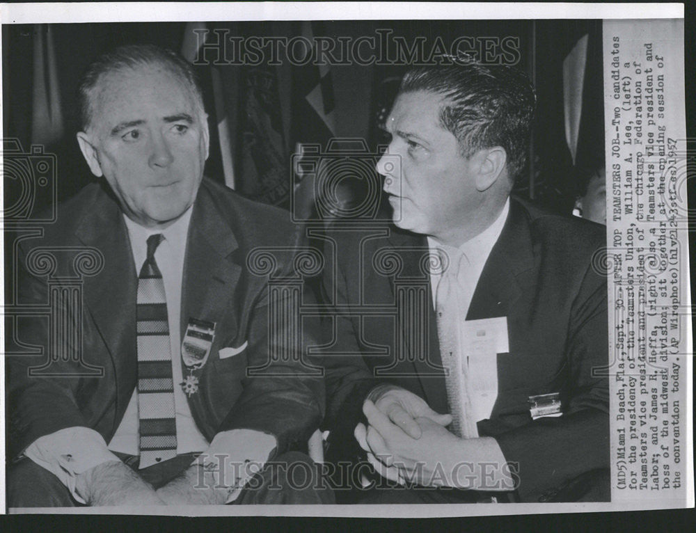 1957 Press Photo William Lee Vice President Chicago Federation James Hoffa - Historic Images