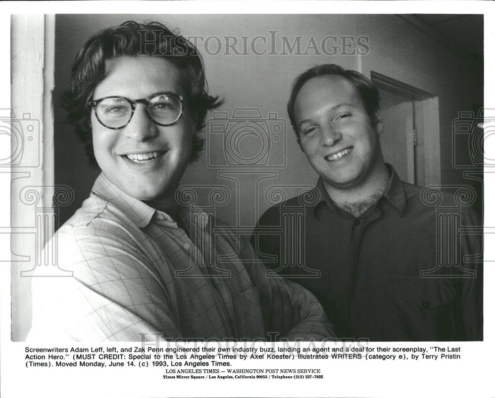 1993 Press Photo Adam Leff Zak Penn Screenwriters Last Action Hero - Historic Images