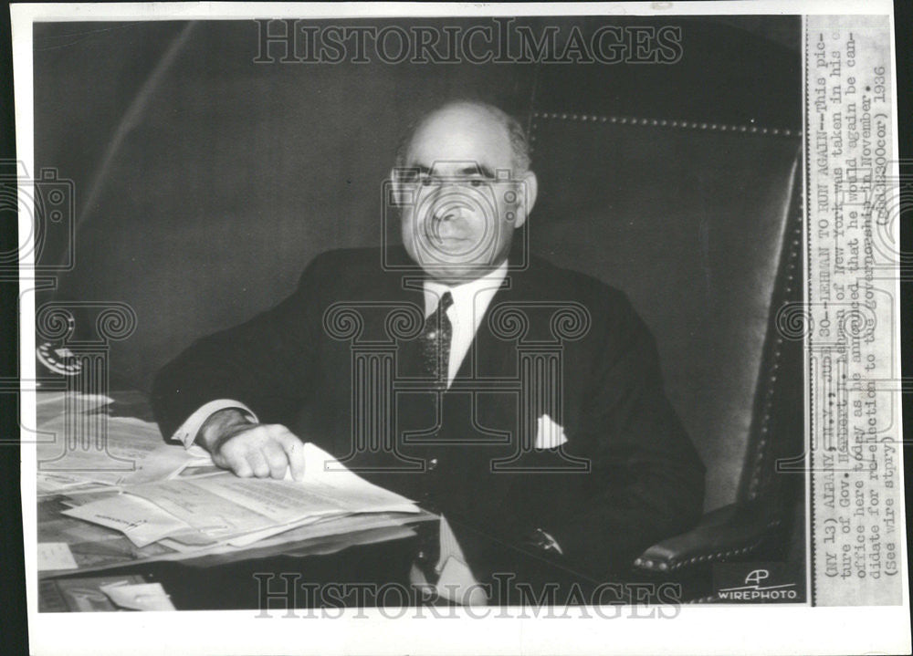 1936 Press Photo Herbert Lehman New York Candidate Governorship - Historic Images