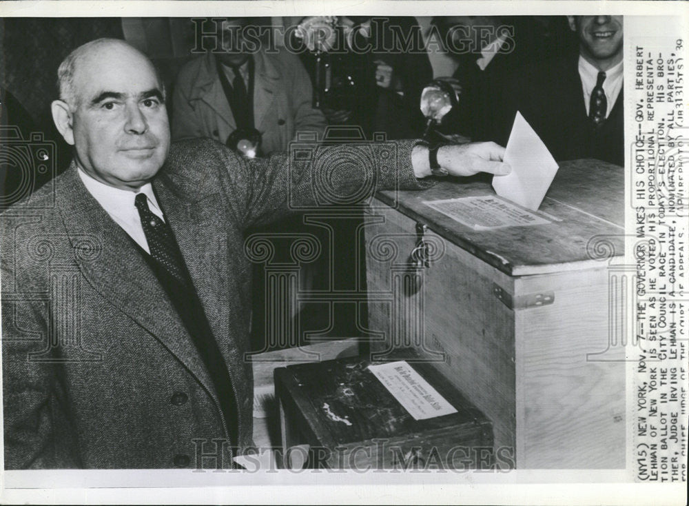 1939 Press Photo Herbert Lehman New York Representation Ballot - Historic Images