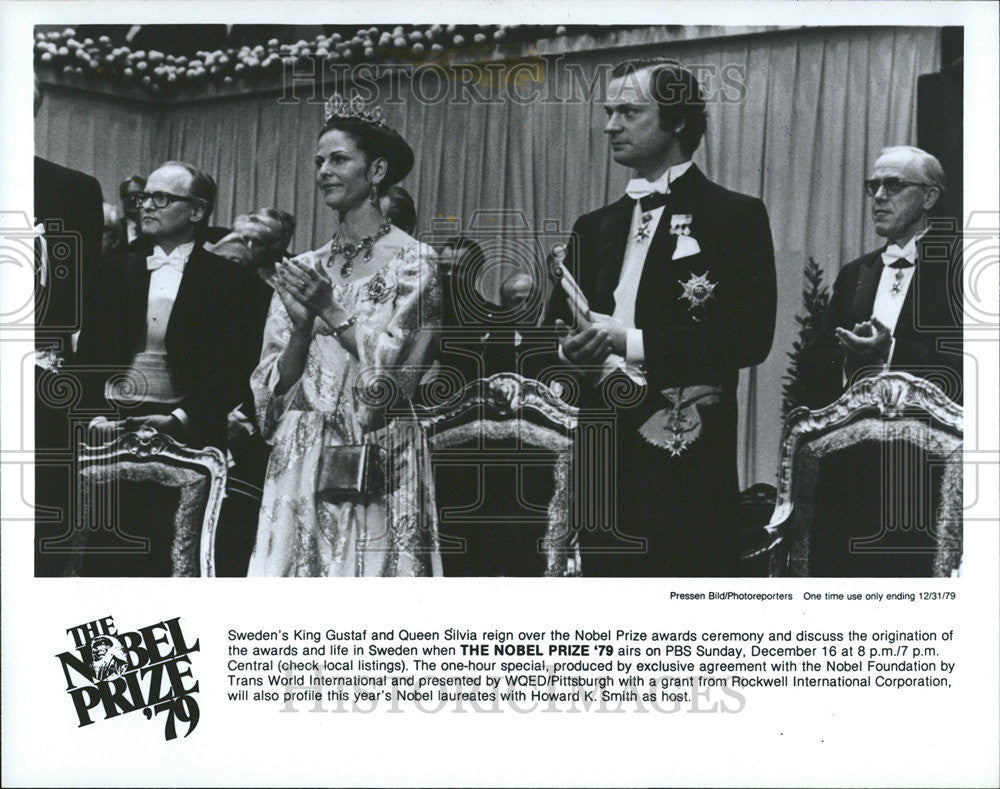 1979 Press Photo Sweden&#39;s King Gustaf queen Silvia reign Nobel Prize Awards TV - Historic Images