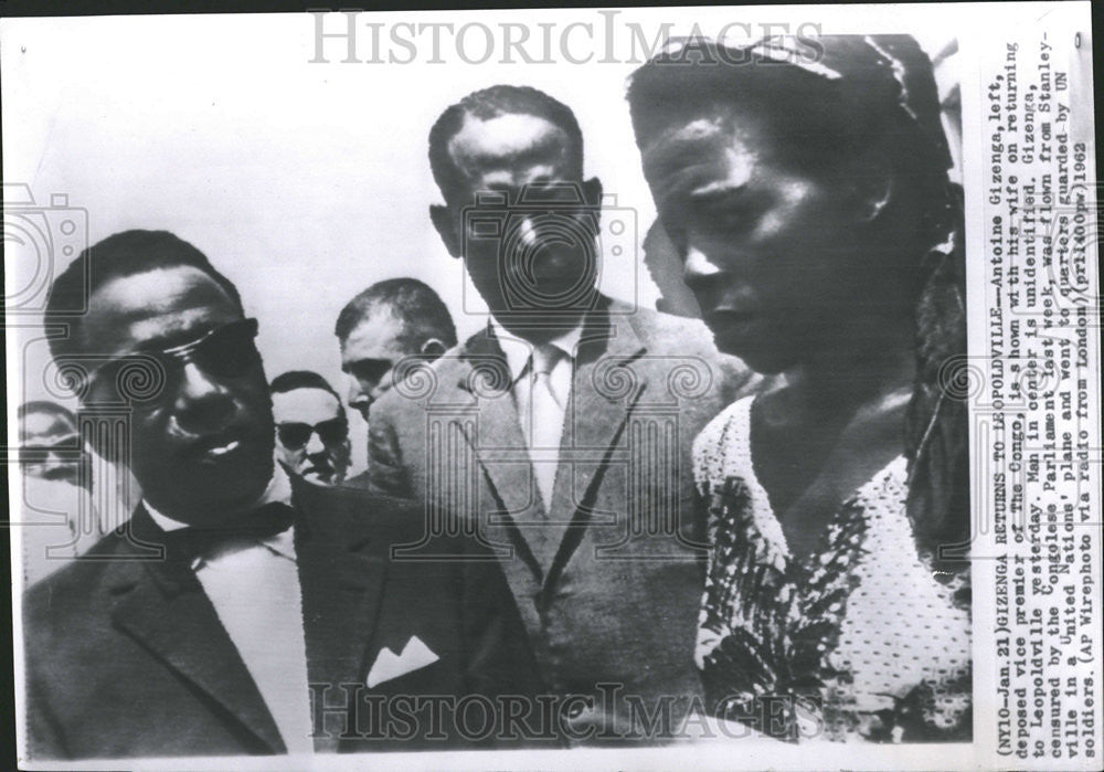 1962 Press Photo Vice Premier Of Congo Antoine Gizenga Returns To Leopoldville - Historic Images