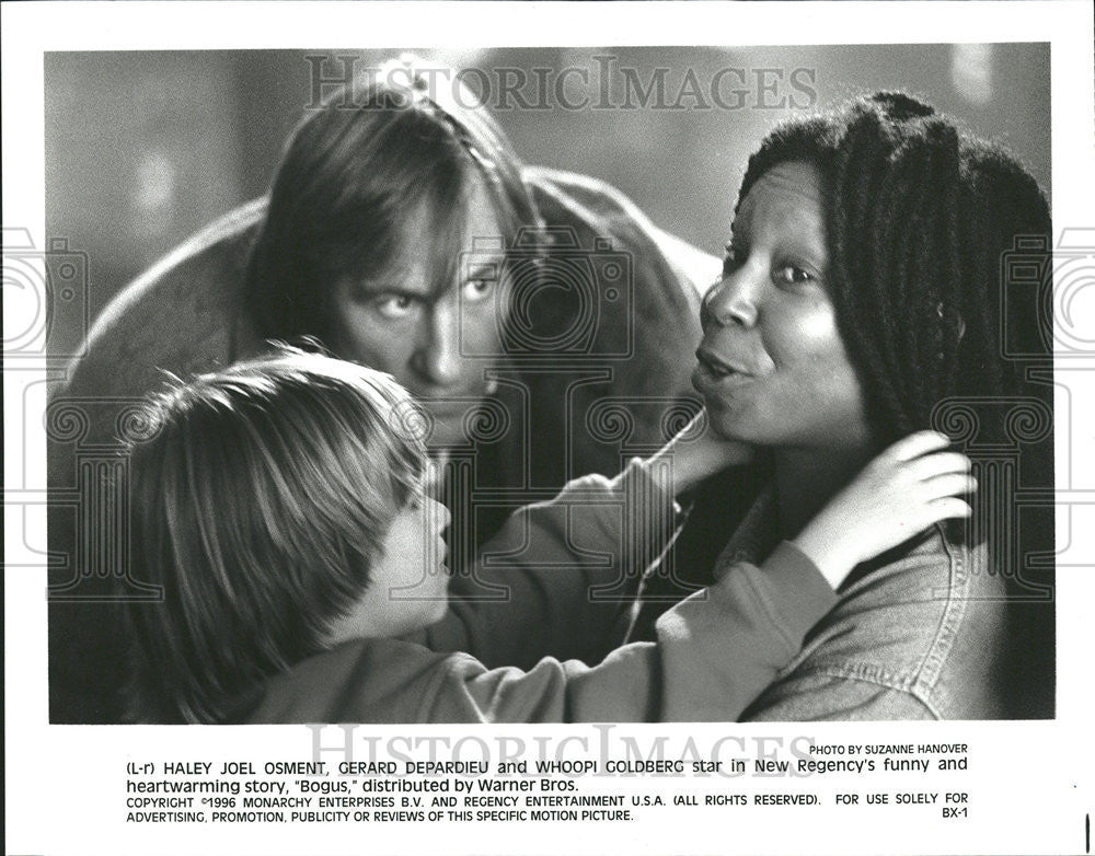 1996 Press Photo Joel Osment Gerard Depardieu Whoopi Goldberg Bogus - Historic Images