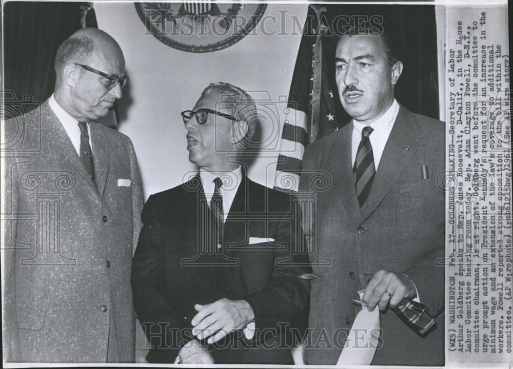 1961 Press Photo James Roosevelt calif Arthur Goldberg Adam Clayton - Historic Images