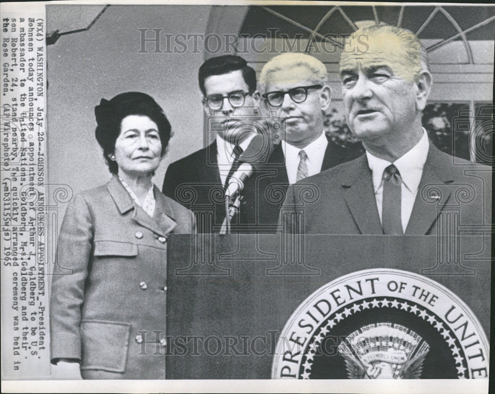 1965 Press Photo President Johnson Announces Arthur J. Goldberg As UN Ambassador - Historic Images