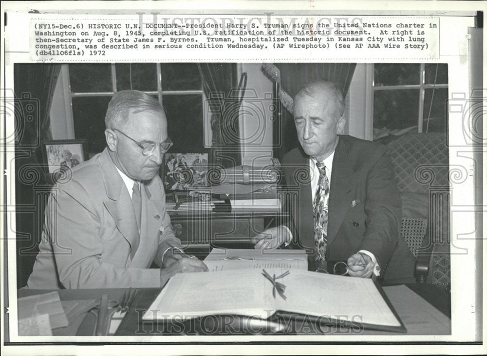 1945 Press Photo President Harry Trumane UN Washington US Historic - Historic Images