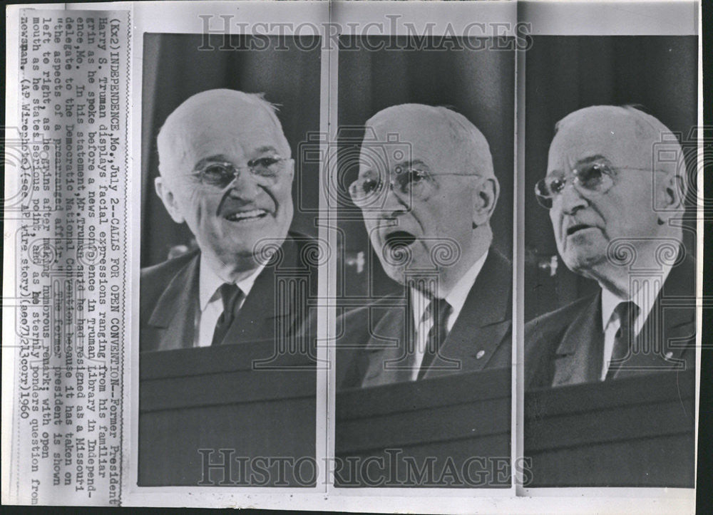 1960 Press Photo Former President Harry Truman Resigns As Party Delegate - Historic Images