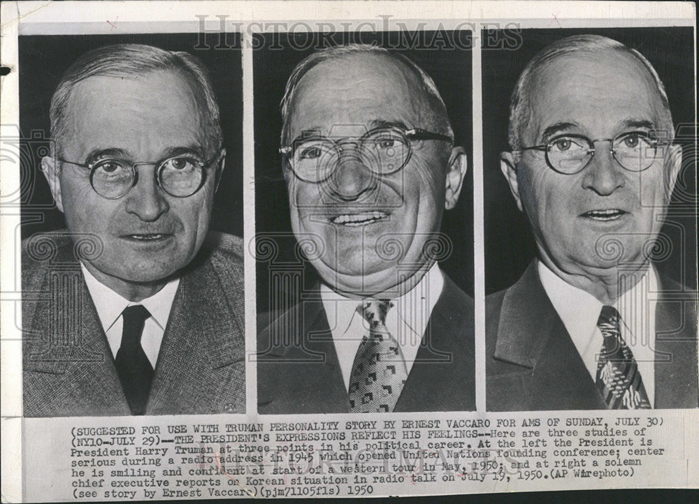 1950 Press Photo Former President Harry Truman&#39;s Expresions - Historic Images