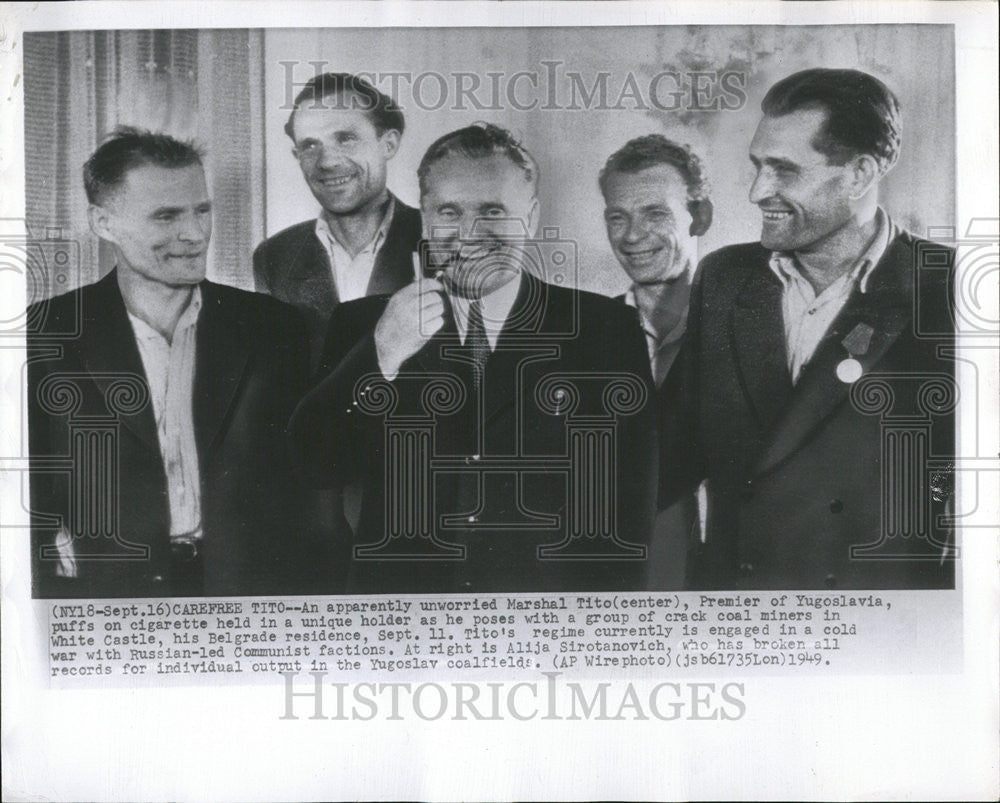 1949 Press Photo Marshal Tito Yugoslavia White Castle Holder Puffs Coal - Historic Images