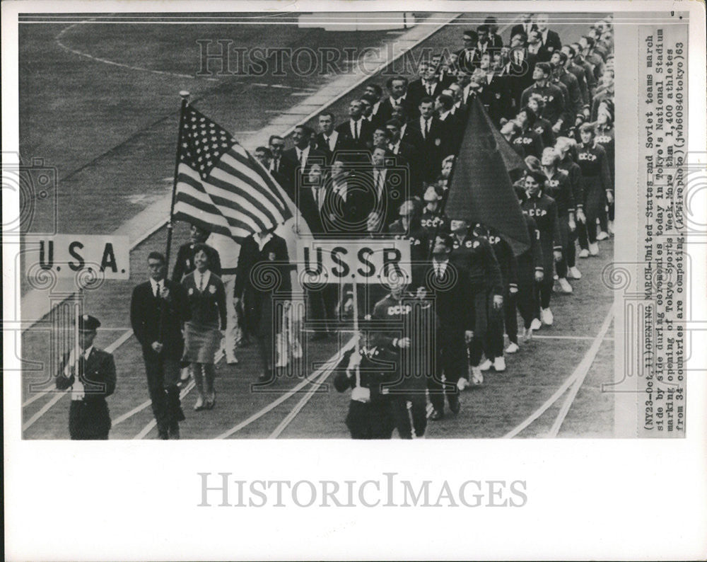 1963 Press Photo US Soviet Teams Tokyo Sports National Stadium - Historic Images