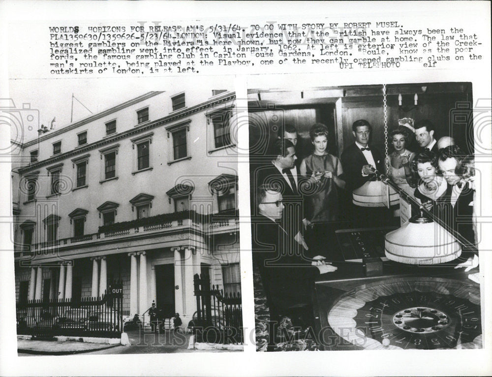 1964 Press Photo Great Britain Gambling Carlton House Gardens - Historic Images