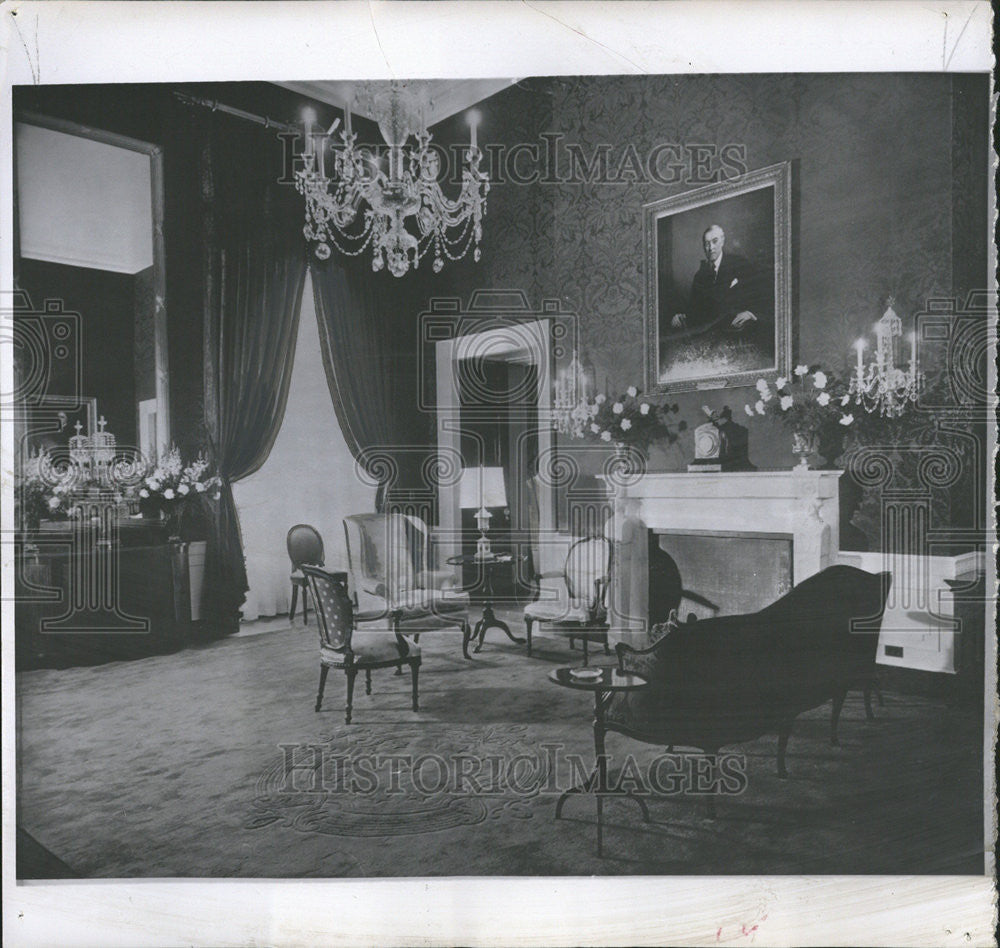 1958 Press Photo White House Interior Red Room - Historic Images