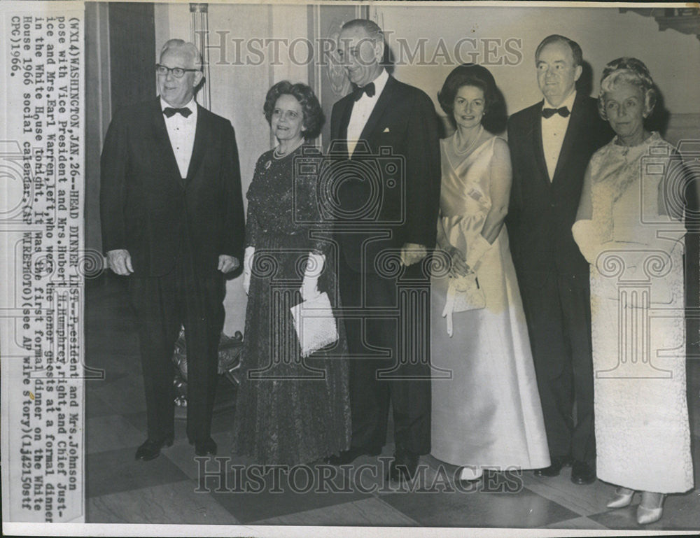 1966 Press Photo President Mrs Johnson Humphrey Earl Warren White House Social - Historic Images