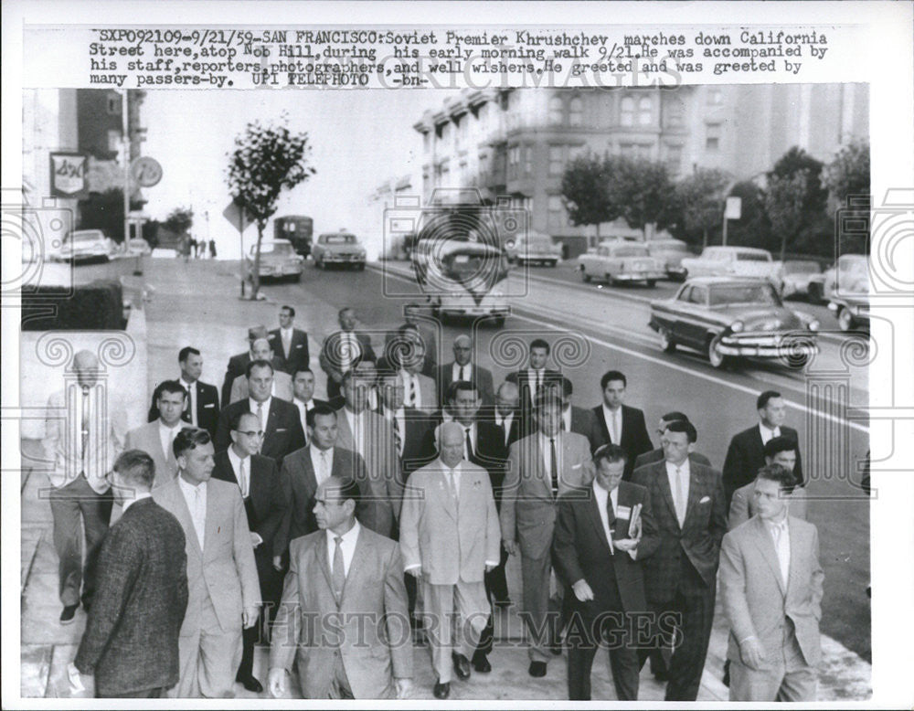 1959 Press Photo Nikita Khrushchev Soviet Premier Morning Walk March California - Historic Images