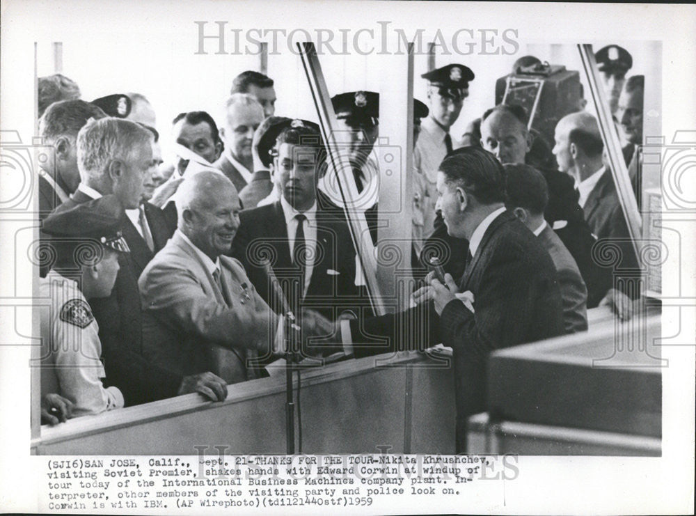 1959 Press Photo Nikita Khrushchev Visit Soviet Edward Corwin Tour Business Co - Historic Images