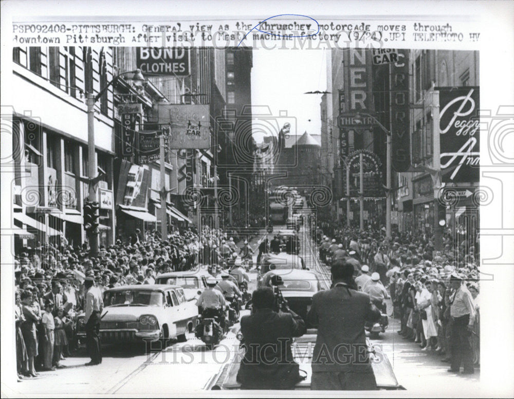 1959 Press Photo General Khrushchev motorcade downtown Pittsburgh Mesta machine - Historic Images