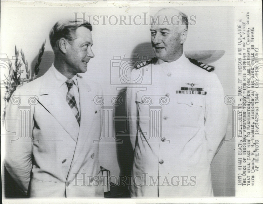 1944 Press Photo Windsor Duke Washington Commander Gamble Canada Miami Duchess - Historic Images