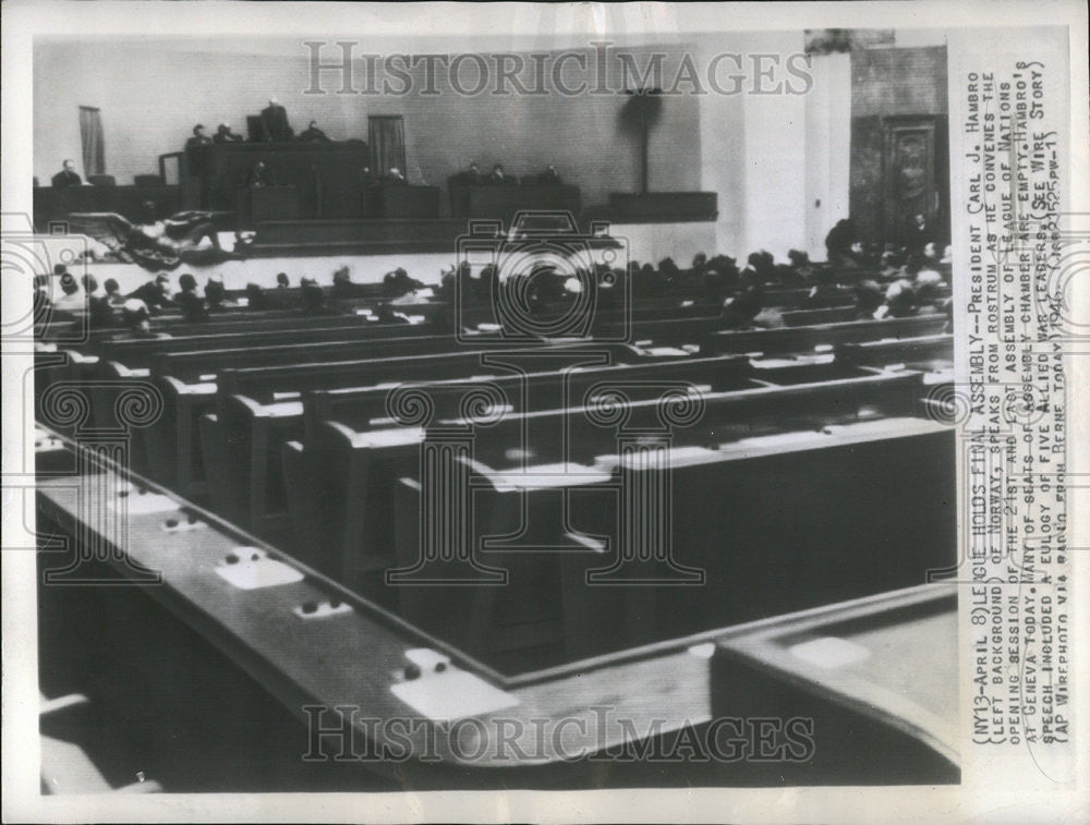 1946 Press Photo President Carl Hambro League Nations Geneva assembly Norway - Historic Images