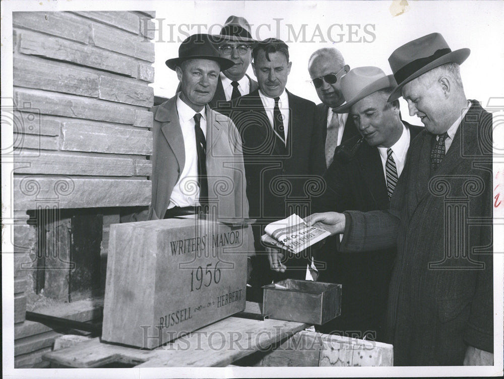 1956 Press Photo Mayor Nicholson Wednesday Cornerstone Ceremony Writer Manor - Historic Images