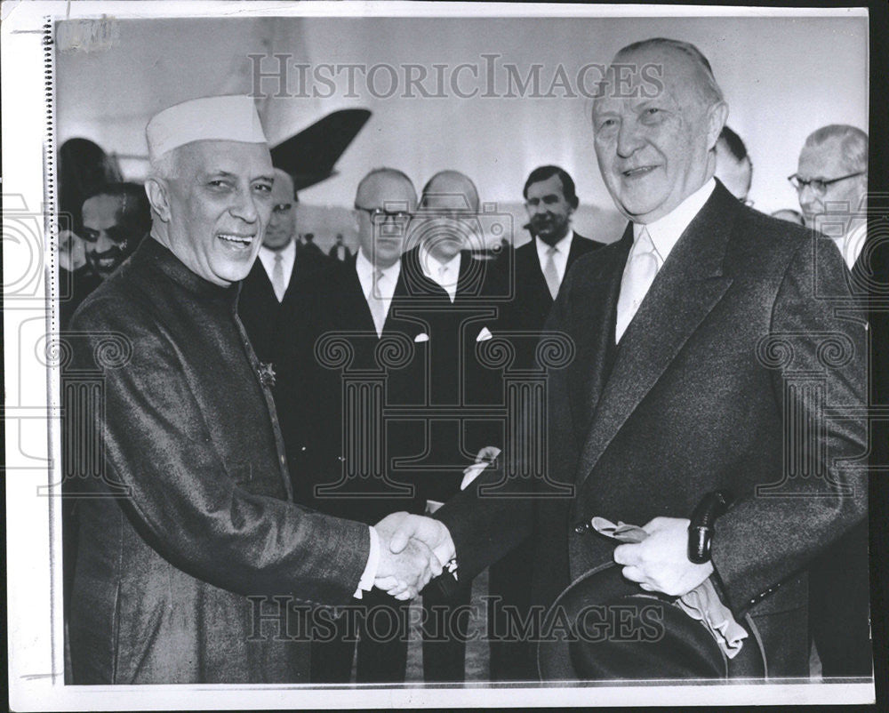 1956 Press Photo India Premier Jawaharlal Nehru West Germany Konrad Adenauer - Historic Images