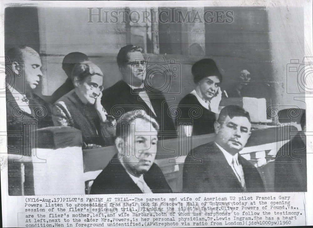 1960 Press Photo America Pilot Francis Gary powers Moscow Hall Filer Espionage - Historic Images