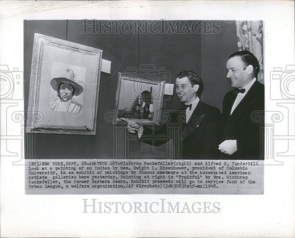 1948 Press Photo Winthrop Rockefeller Alfred Vanderbilt Paint Indian Dwight - Historic Images