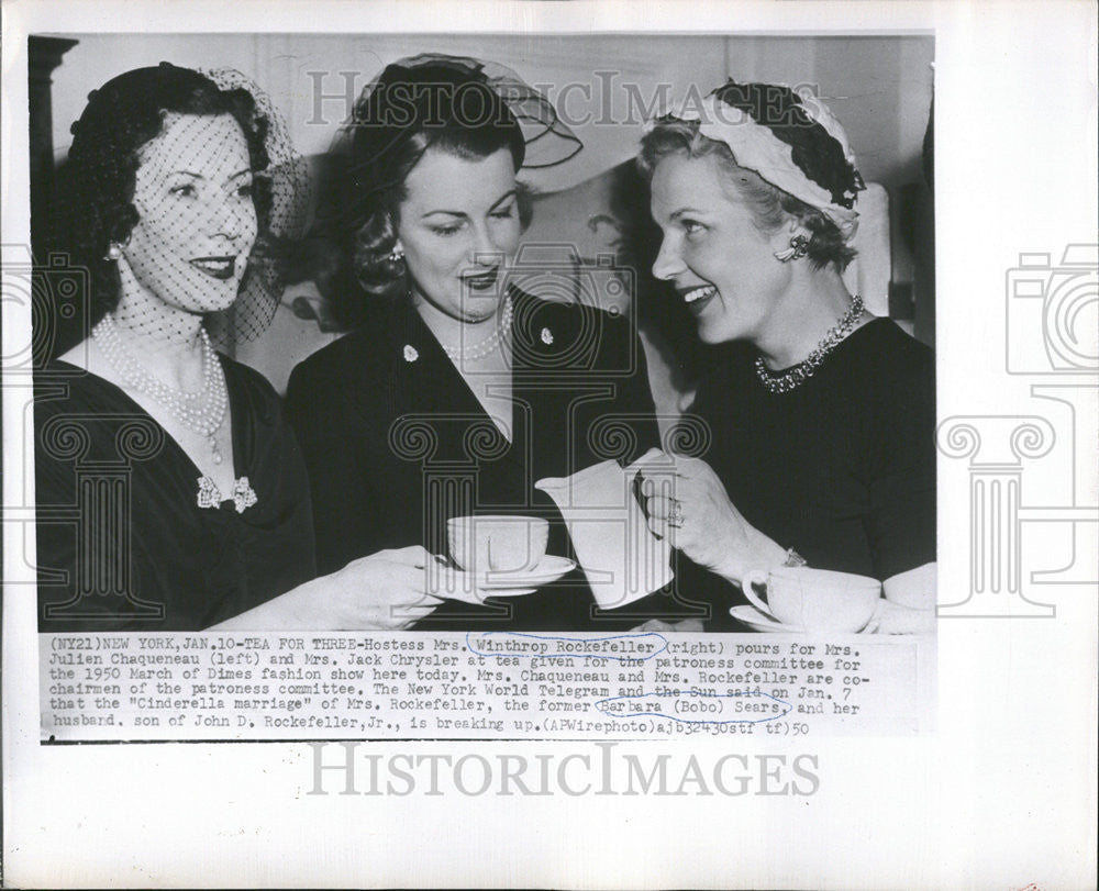 1950 Press Photo Julian Chaqueneau Hostess Mrs Winthrop Rockefeller Chrysler - Historic Images