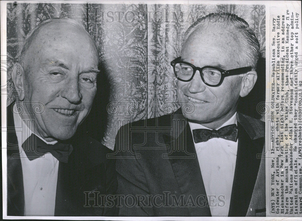 1962 Press Photo Republican Senator Barry Goldwater &amp; Eddie Rickenbacker - Historic Images