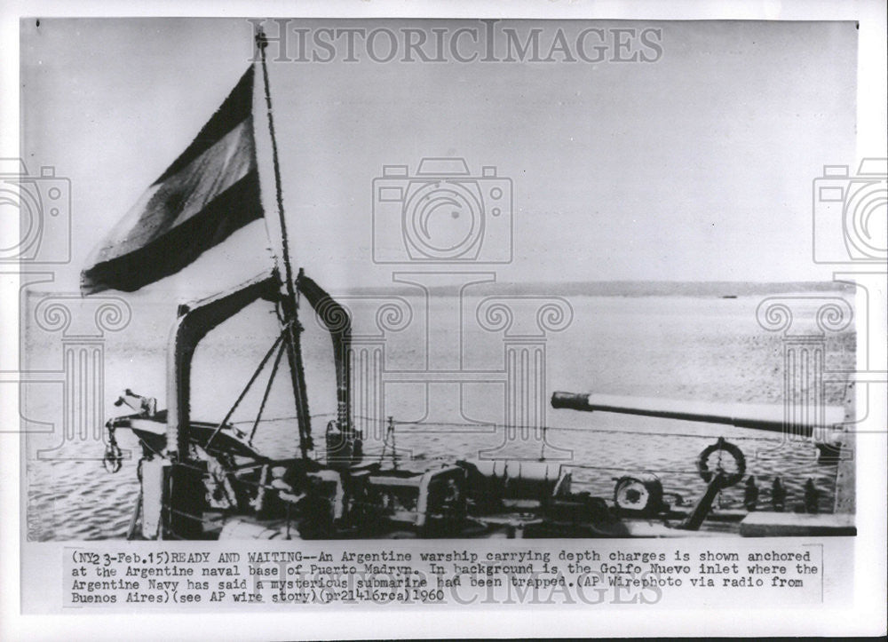 1960 Press Photo Argentine Warship Depth Charge Anchor Argentine Naval Base - Historic Images