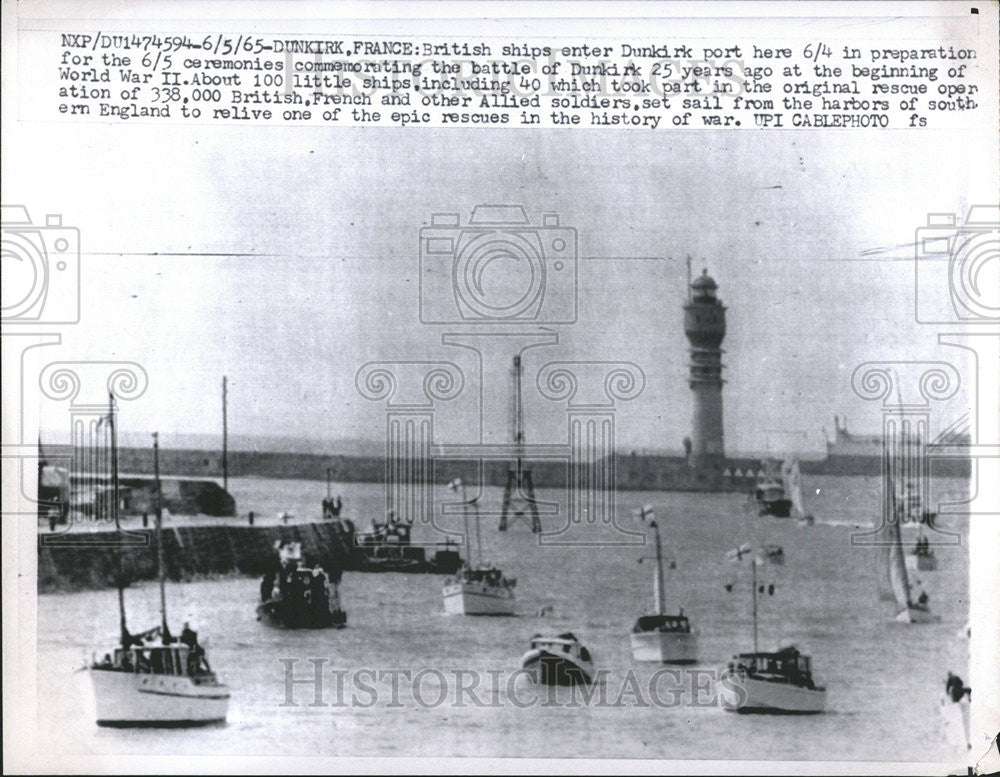 1965 Press Photo British ships enter Dunkirk port World War II prepare battle - Historic Images