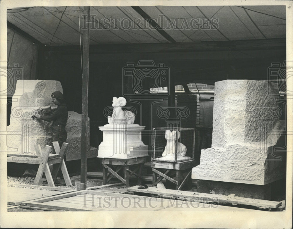 Carvings of Mountain sheep placed at entrance of PO. - Historic Images