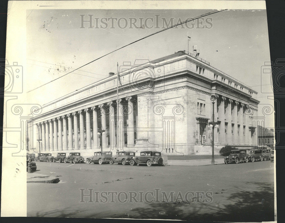 1936 Press Photo Post office Denver Building Exterior Jeeps Ground - Historic Images