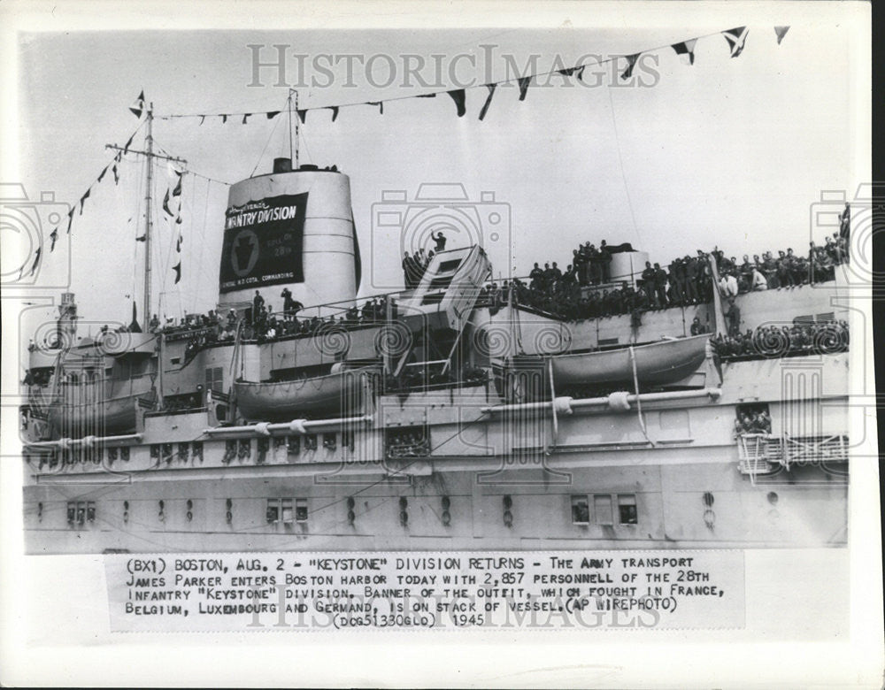 1945 Press Photo  James Parker Keystone Division Boston Harbor army transport - Historic Images