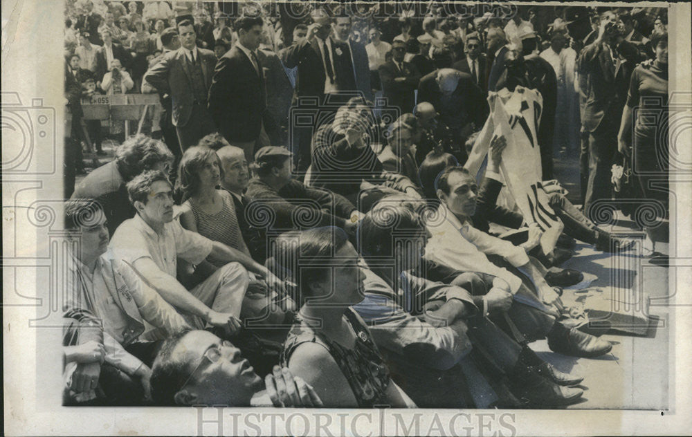 1965 Press Photo Group Pacifist demonstrator New York Armed Force Day Parade - Historic Images