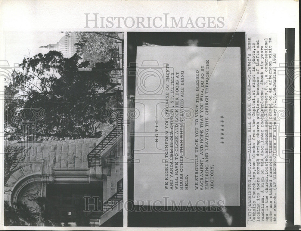 1968 Press Photo Catholic Church Capitol Hill Streets Vandalism - Historic Images