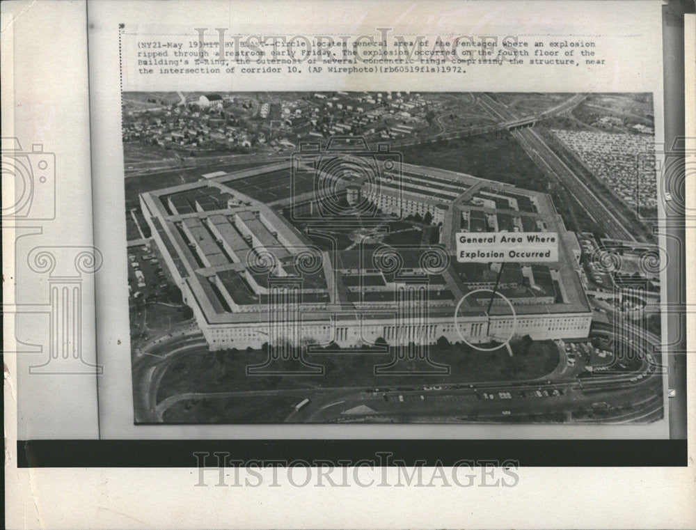 1972 Press Photo Pentagon Photo Shows Where Explosion Occurred - Historic Images