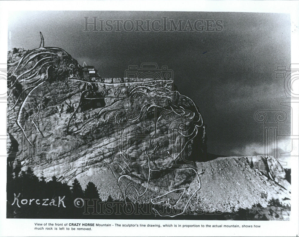 Press Photo Crazy Horse Mountain The sculptors line drawing - Historic Images